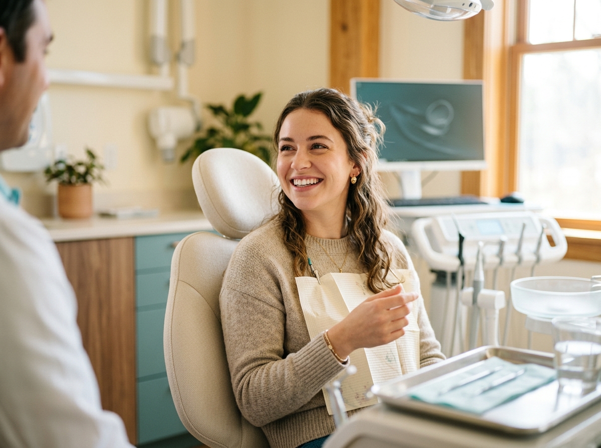 Relaxed patient smiling in dental chair